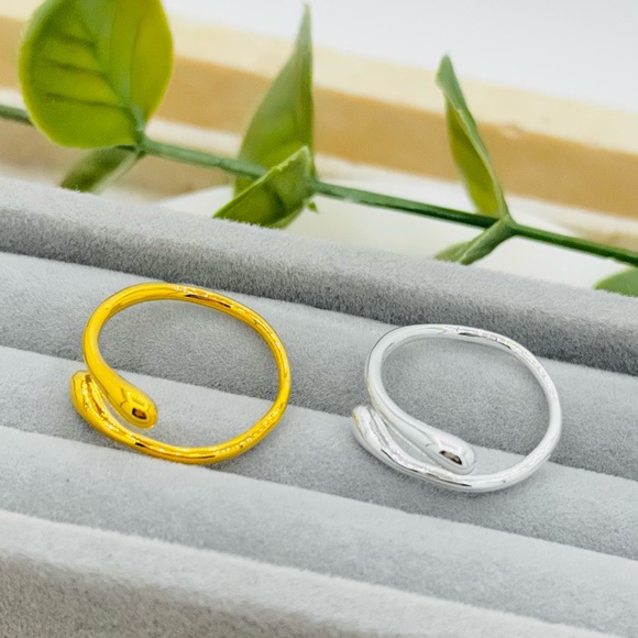 925 Sterling Silver Waterdrop Design Open Ring, Unisex Hand Accessory. - Picture 5 of 16